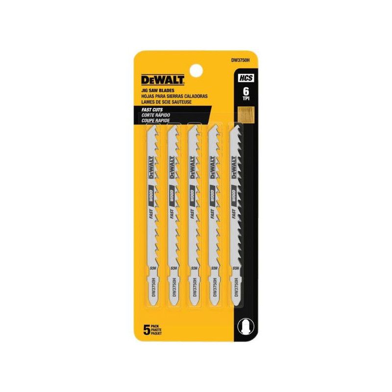 [DW3750H] -Set De 5 Cuchillas De Caladora, 6 Dientes X Pulg, 4 Pulg De Largo, Cortes Rapidos En Madera. Marca Dewalt