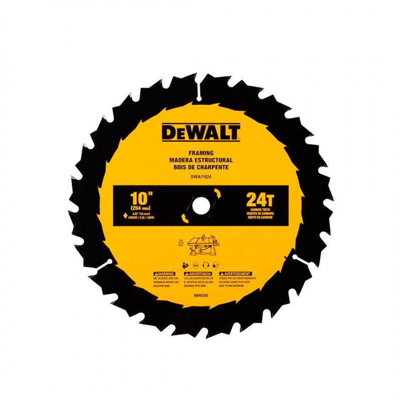 [DWA11024] -Disco De Sierra, 10 Pulg, Eje 5/8 Pulg, 24 Dientes De Carburo, P/Cortes Longitudinales Rapidos En Madera. Marca Dewalt