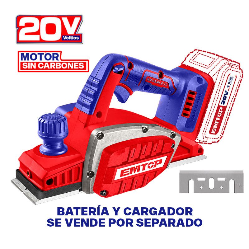 [ELCR20401] -Cepillo Inalambrico 20v, 3-1/4 Pulg. 14,00 Rpm, Base De Aluminio. Sin Bateria Ni Cargador. Bare Tool. Emtop