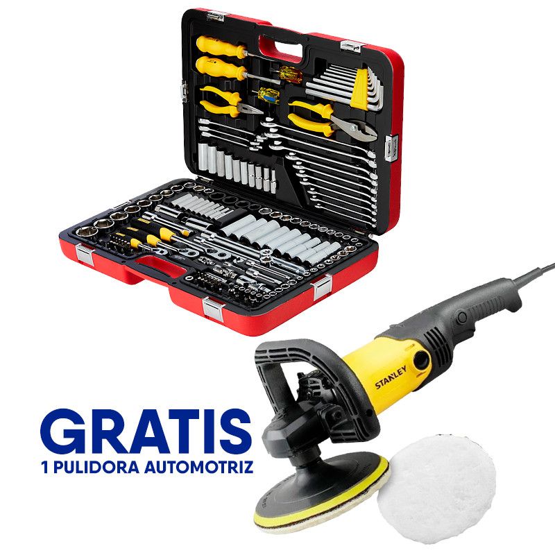 [R99-150LA-SP137] -Juego 150 Herramientas Mecanicas Racing, Copas, Llaves, Alicate, Adaptadores. Gratis Pulidora Automotriz Sp137k. Stanley