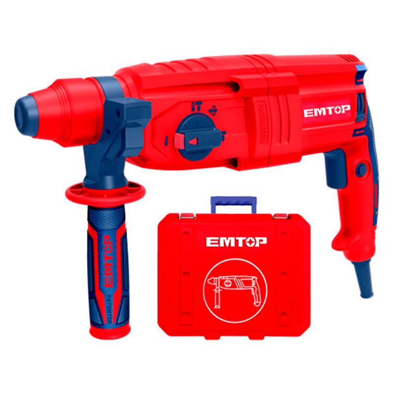 Rotomartillo SDS Plus, 800 watts, 2.5 joules, 1,100 RPM, 4,000 GPM. Marca Emtop.