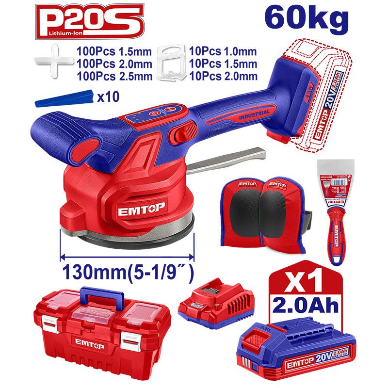 [ULTVM20018] -Vibradora Para Instalacion De Piso Ceramico Inalambrica 20v. Velocidad Variable, 0-10,000 Rpm. Emtop