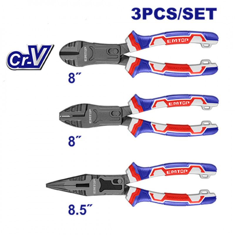[EPLS2351] -Juego De 3 Alicates, Material Cr-V, Revestimiento De Teflon, Mango Tpr De 3 Colores Agarre Fuerte, Comodo. Emtop