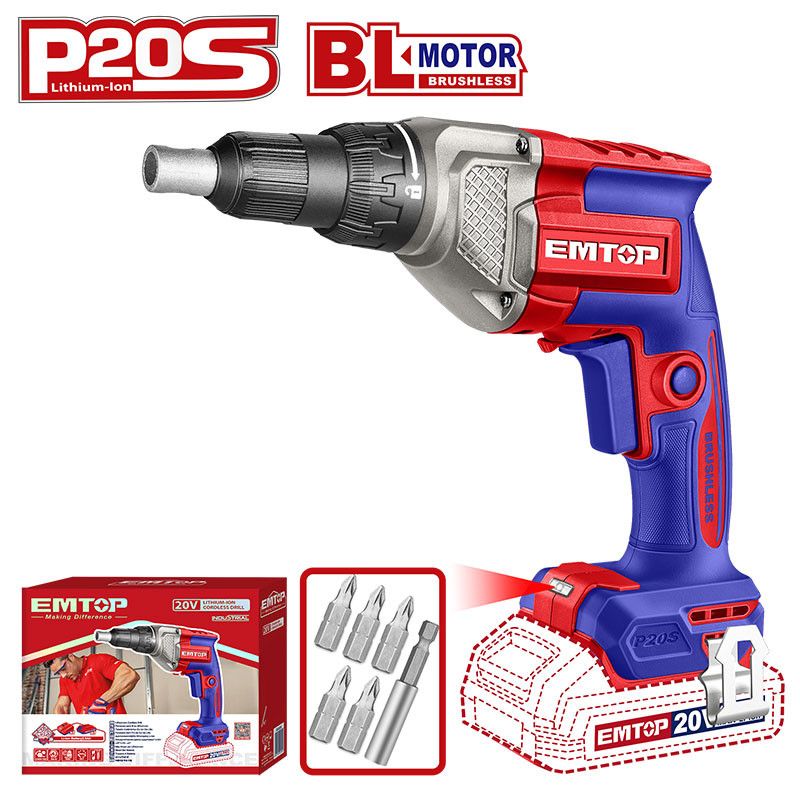 [ECDSL20428] -Atornillador Inalambrico Para Tablayeso, 20 Voltios, Vv 0-4200rpm, Vastago Hexagonal 1/4. Emtop