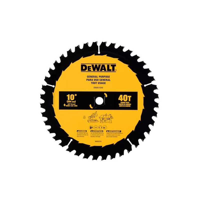 DISCO PARA MADERA, 10 PULG X 5/8 PULG, 40 DIENTES, CORTES GENERALES. MARCA DEWALT