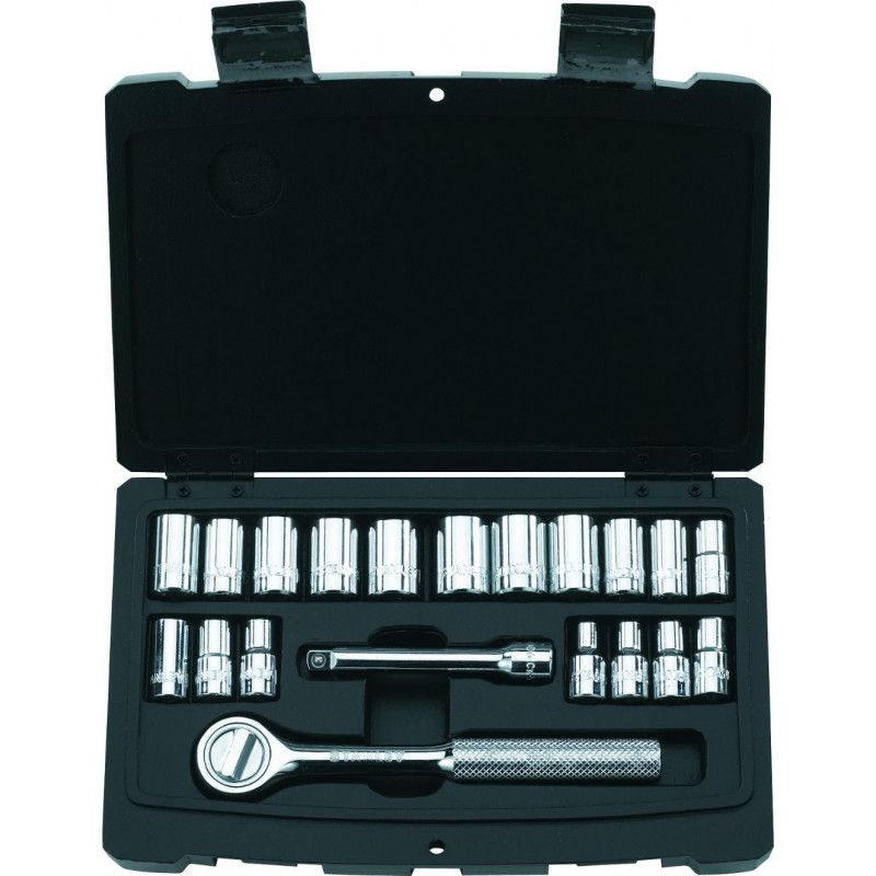 [92-802] -Juego De 20 Herramientas Mecanicas, Raiz De 1/4, Copas Extensiones Y Ratchet Con Maleta Plastica. Marca Stanley
