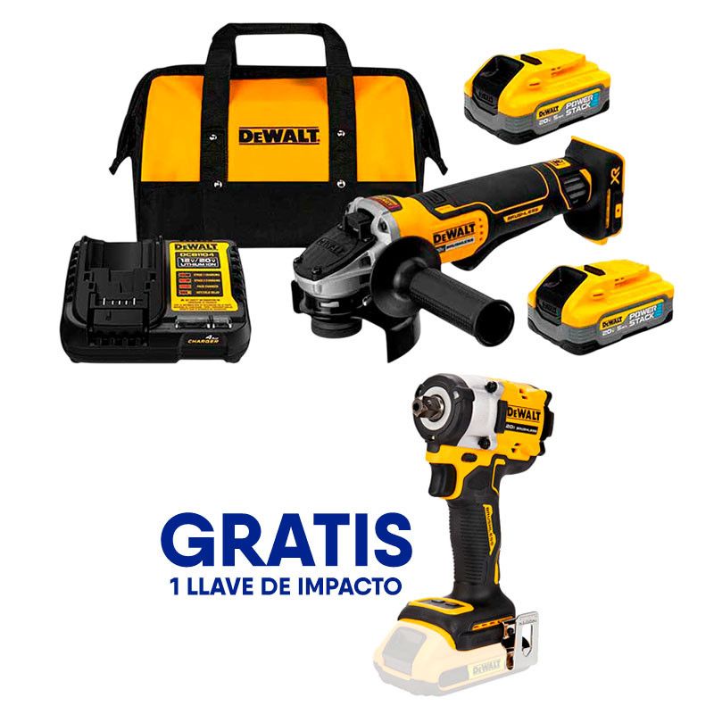 [DCG413H2-922B] -Esmeriladora Inalambrica, 20v, Brushless, 2 Baterias Power Stack 5ah Y Cargador. Gratis Llave De Impacto Dcf922b. Dewalt