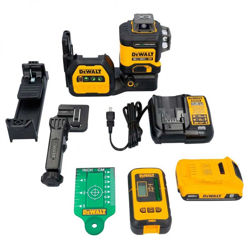[DCLE34033D1] -Nivel Laser Verde 3x360 De 12/20 Voltios, Incluye Detector De Exterior. Rango 70mts Visible, 100mts Con Detector. Dewalt