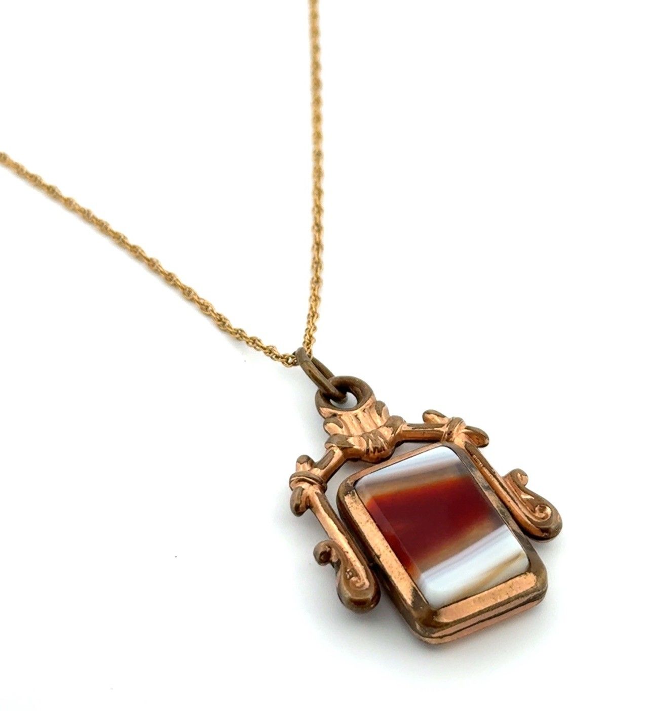 18” 1/20 14k Gold Filled Banded Agate &amp; Onyx Spinner Pendant Rope Chain Necklace