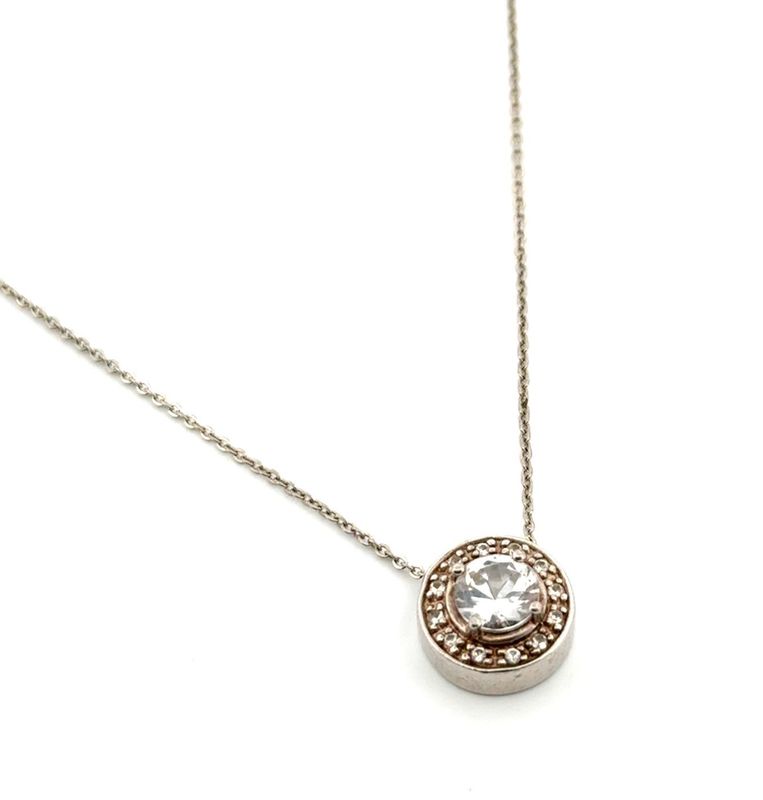 18” 925 Sterling Silver White Topaz Pendant Cable Chain Necklace 3.9g