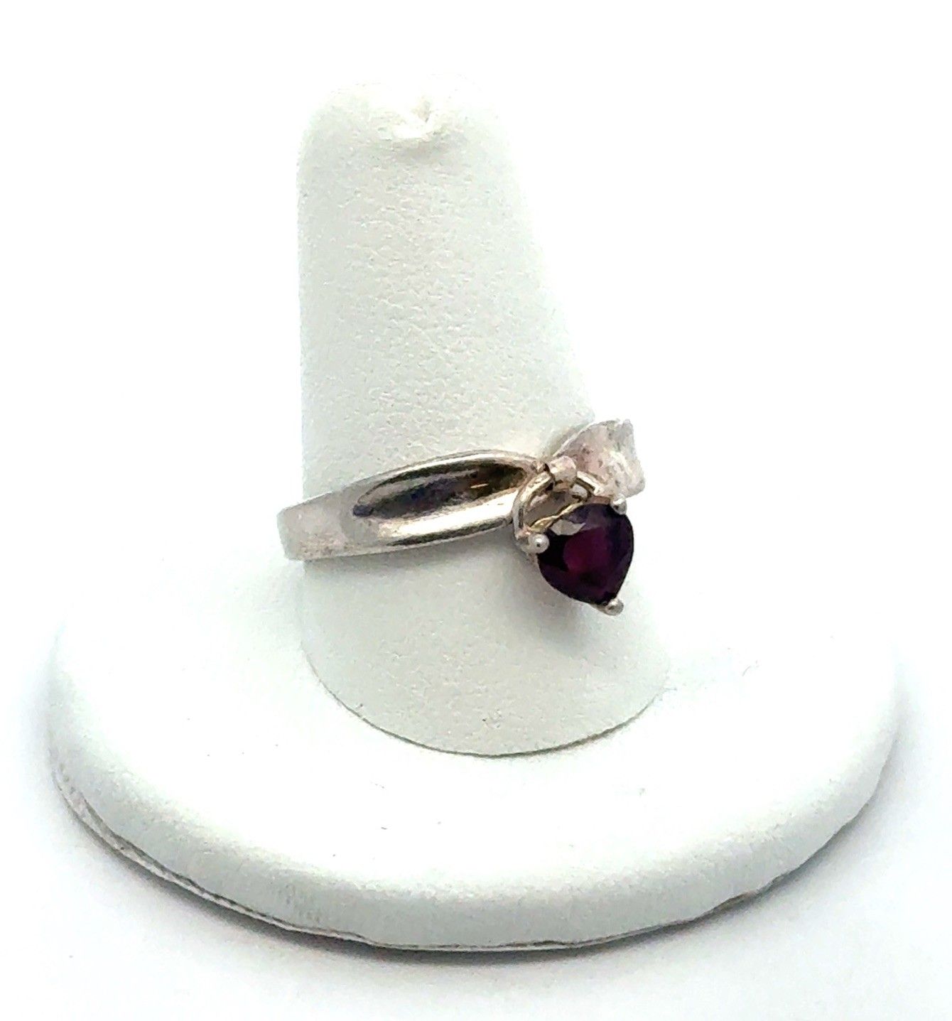Vintage Avon .925 Sterling Silver Garnet Heart Ring, Size - 9, 4.3g