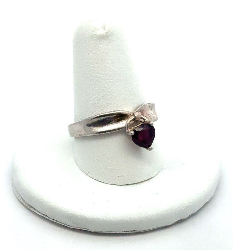 Vintage Avon .925 Sterling Silver Garnet Heart Ring, Size - 9, 4.3g