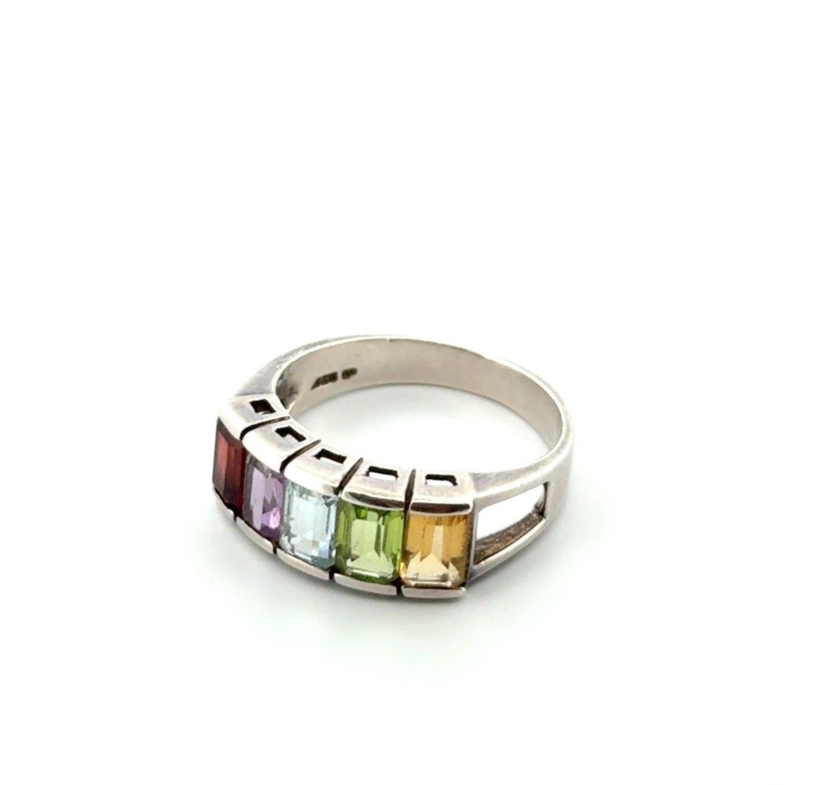 Size: 8 Korea 925 Sterling Silver Multicolor Gemstone Ring 3.7g