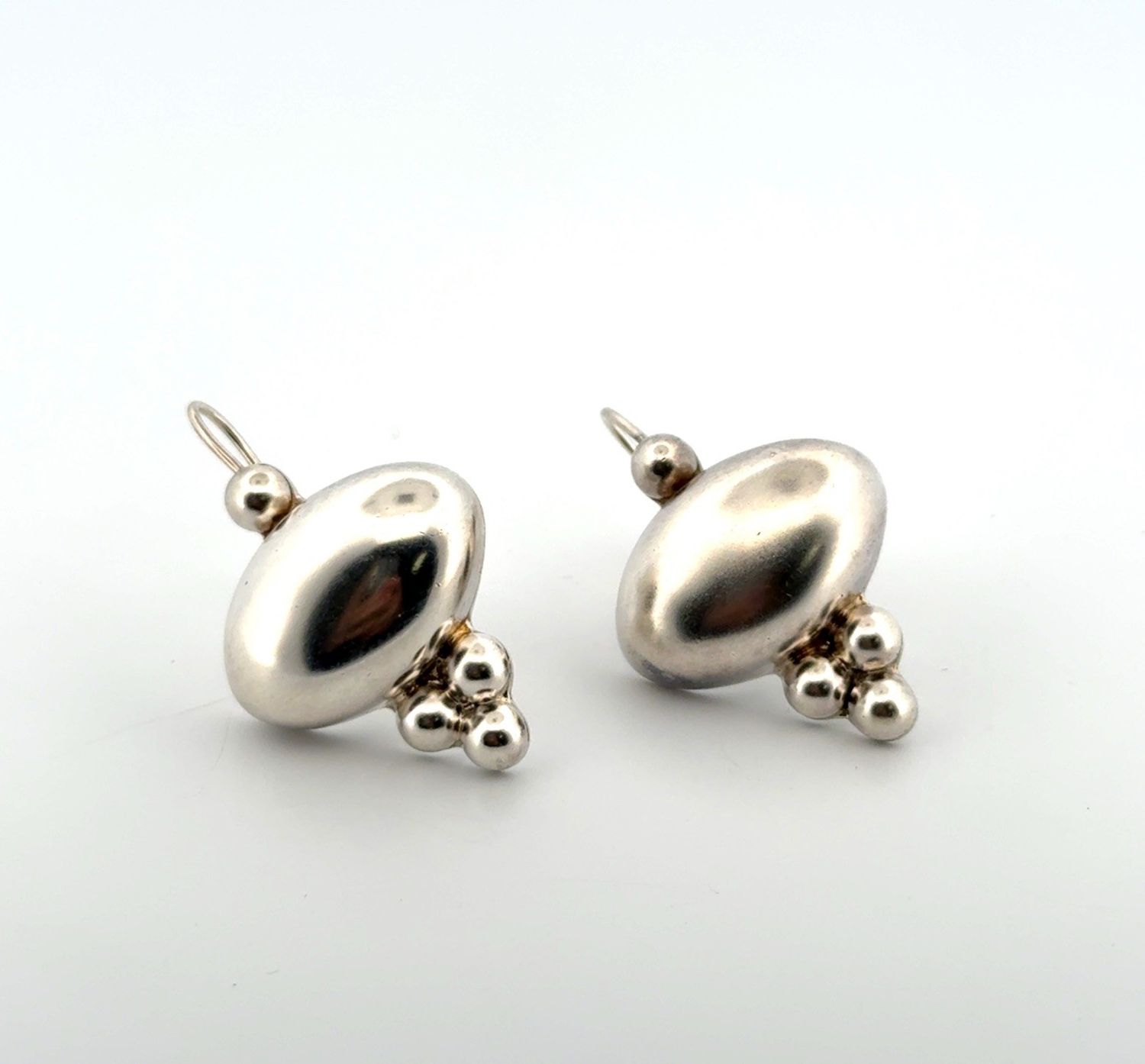 925 Sterling Silver Taxco Mexico TR-184 Ball &amp; Dome Dangle Earrings 13.9g