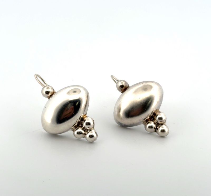 925 Sterling Silver Taxco Mexico TR-184 Ball &amp; Dome Dangle Earrings 13.9g
