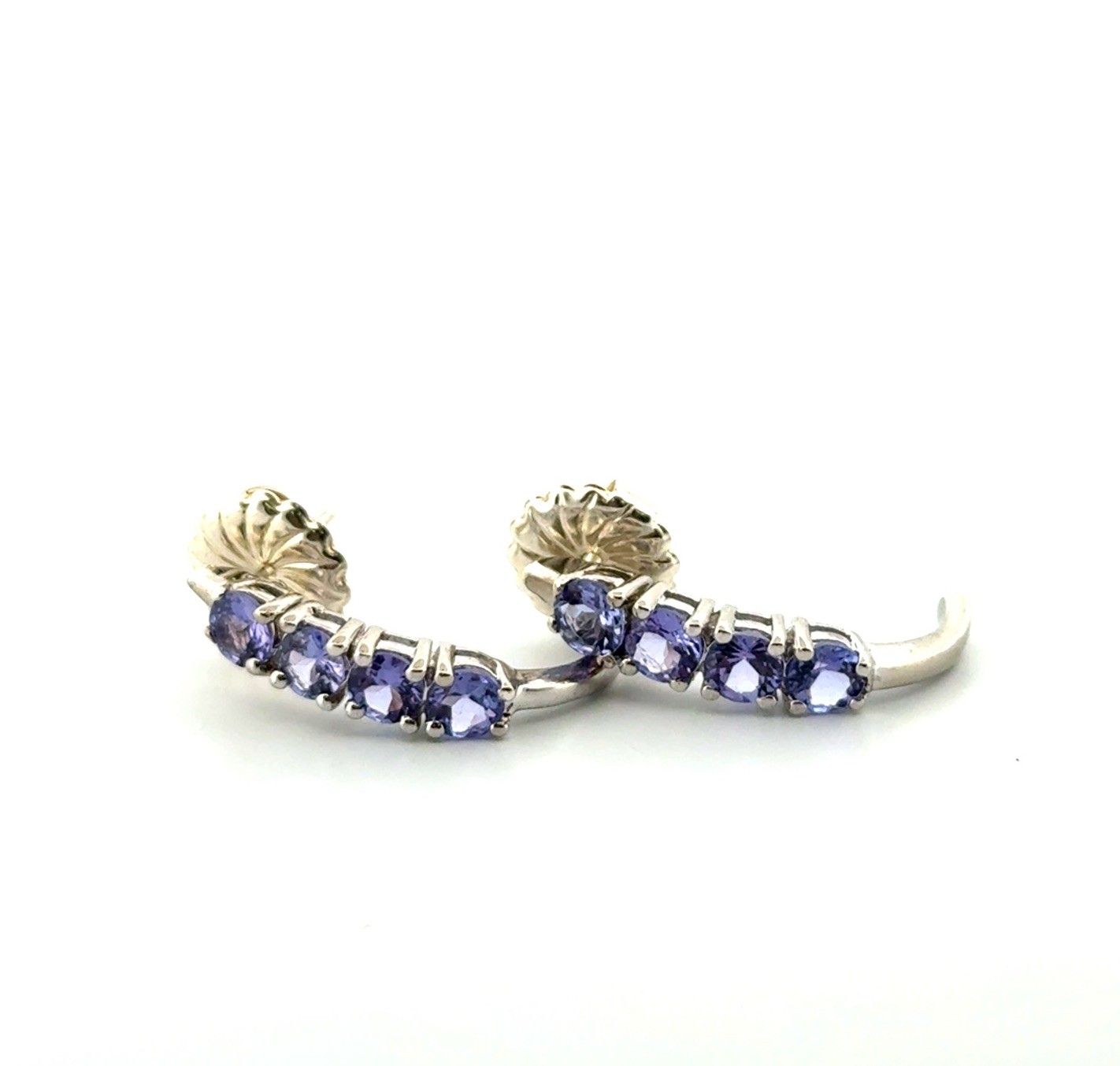 925 Sterling Silver Tanzanite Half Hoop Earrings 3.6g