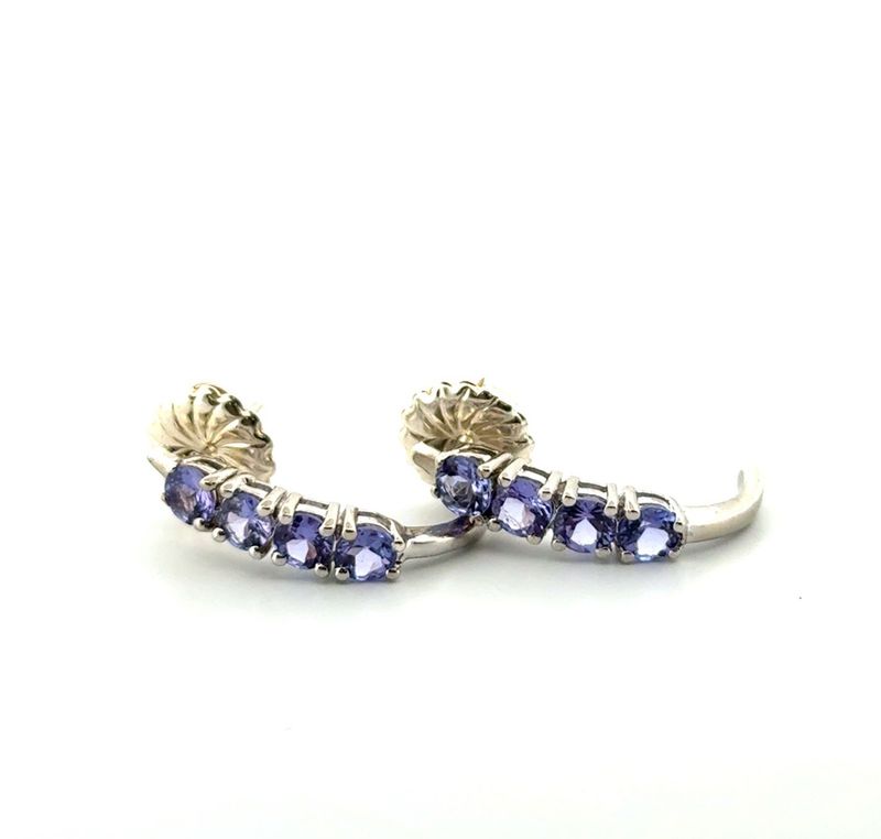 925 Sterling Silver Tanzanite Half Hoop Earrings 3.6g