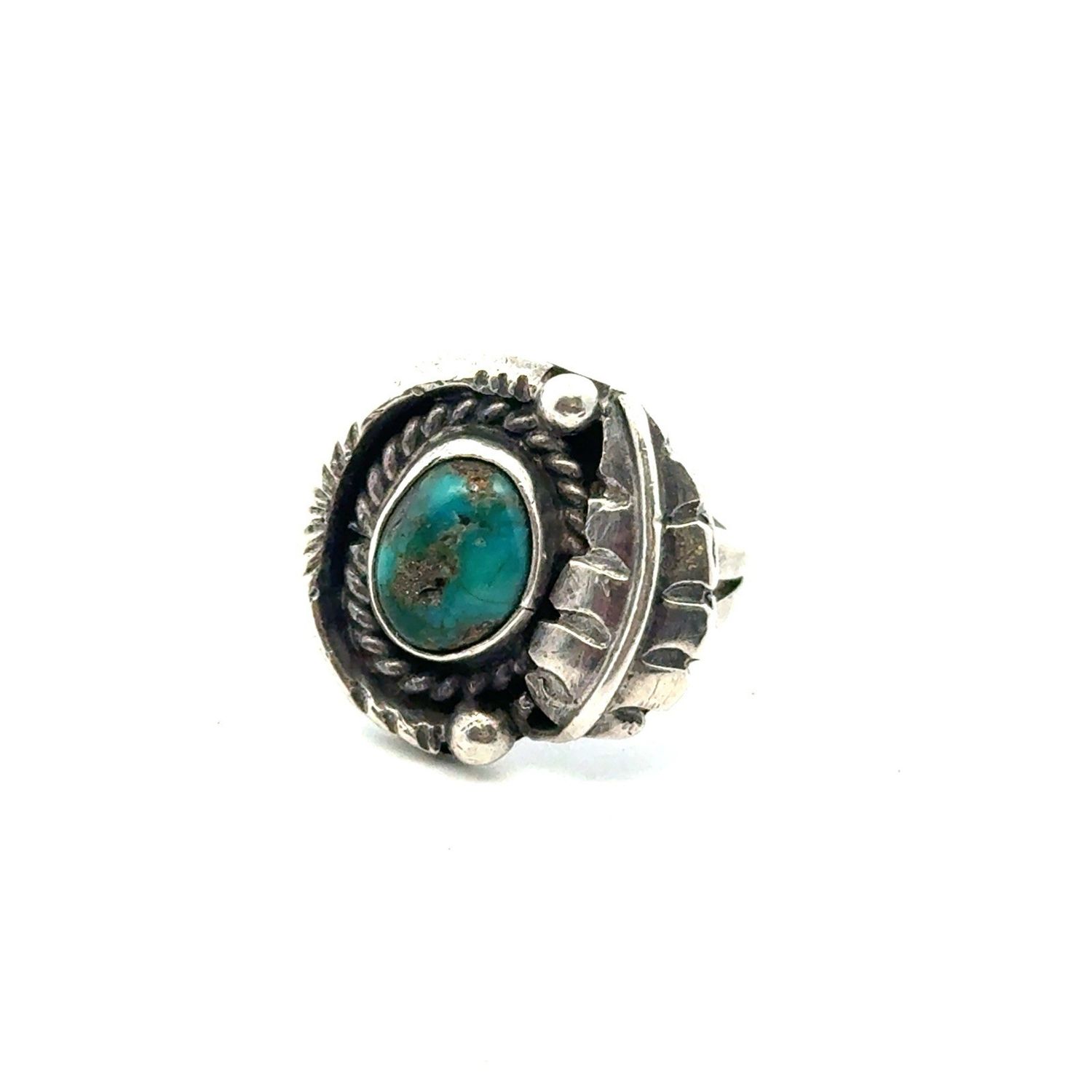 Vintage Native American 925 Sterling Silver Turquoise Ring, Size-5, 5.1g