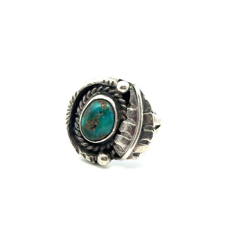 Vintage Native American 925 Sterling Silver Turquoise Ring, Size-5, 5.1g
