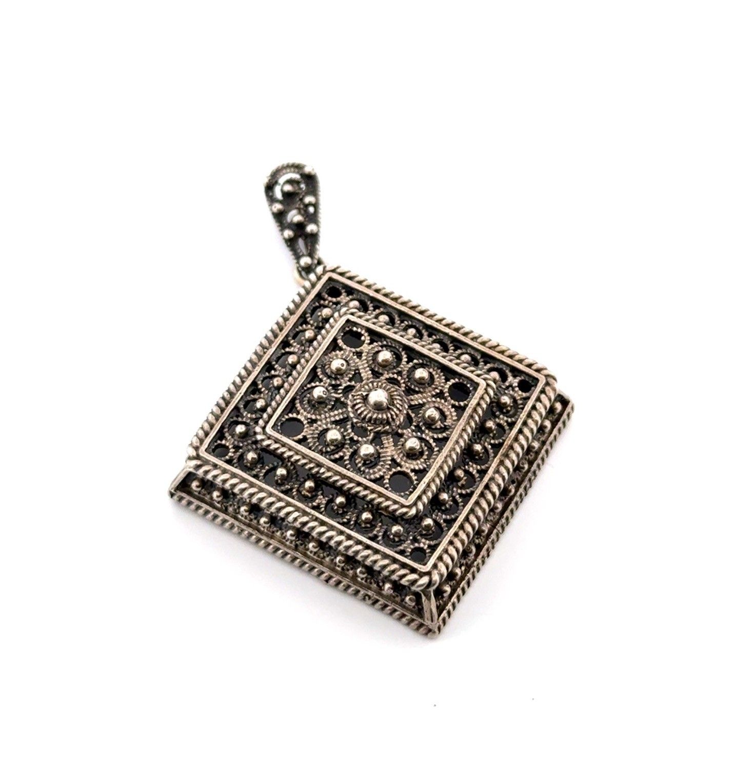 925 Sterling Silver Filigree Square Pendant 14.6g