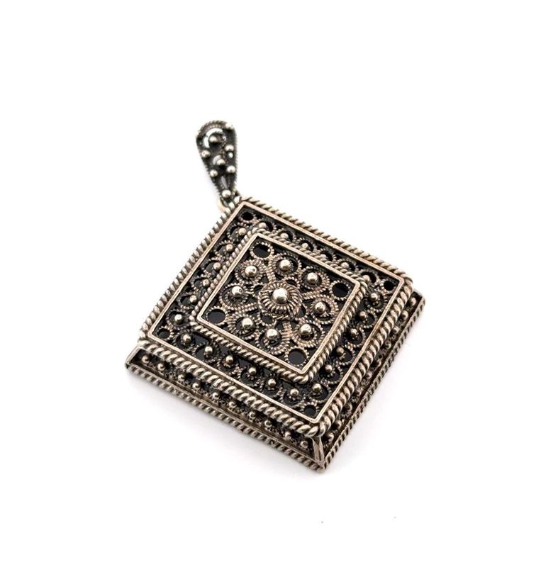 925 Sterling Silver Filigree Square Pendant 14.6g