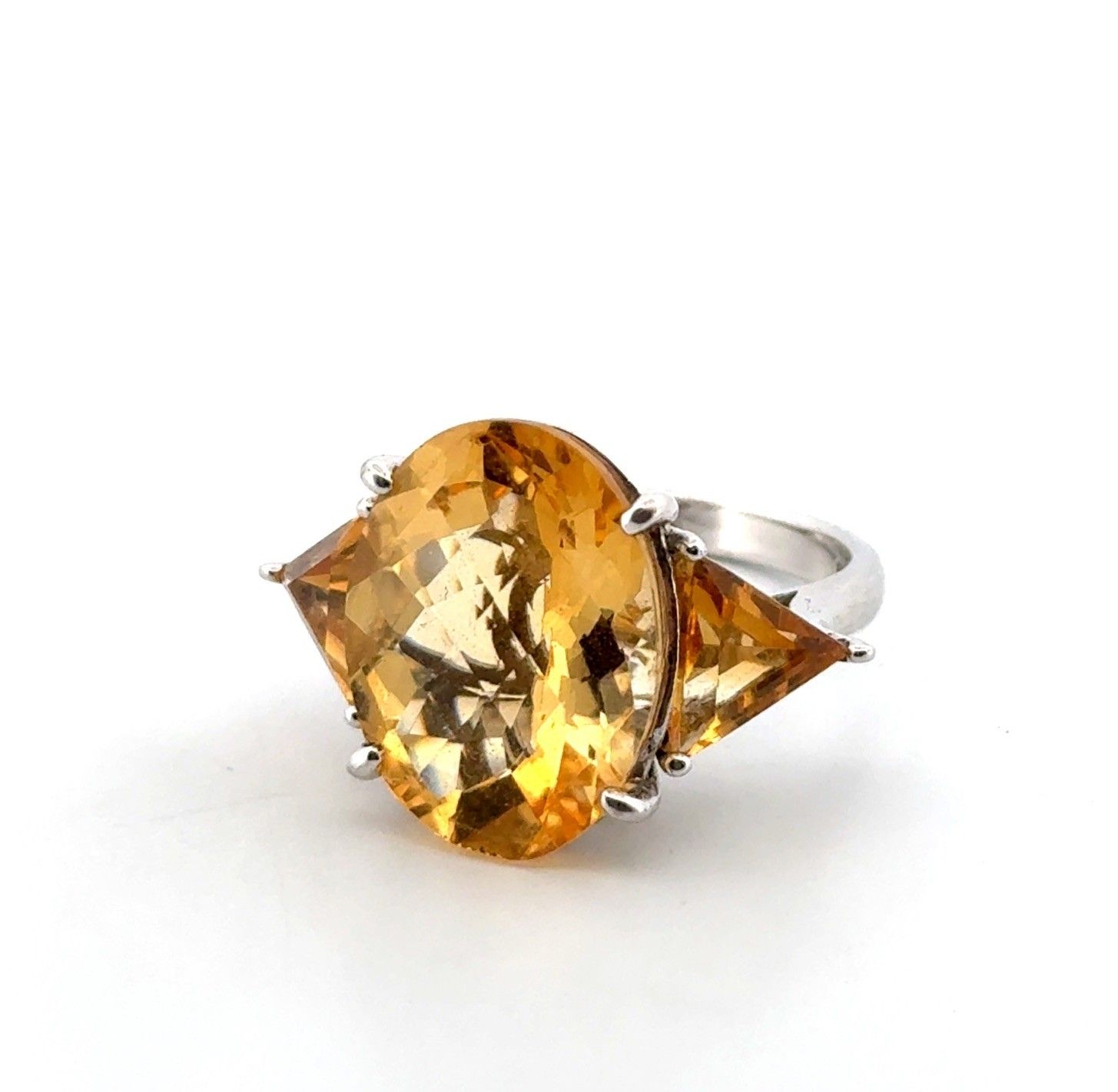 Size: 8 Oval &amp; Trillion Cut Citrine 925 Sterling Silver Ring 7g