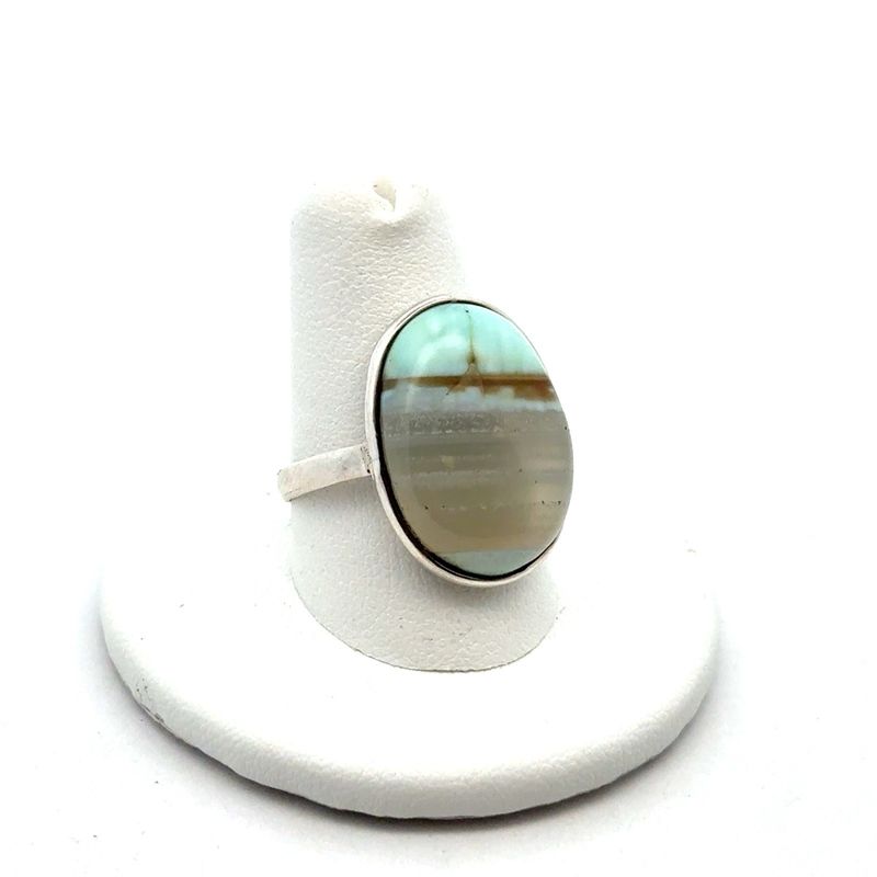 .925 Sterling Silver Banded Cabochon Ring, Size-8.5, 5.5g