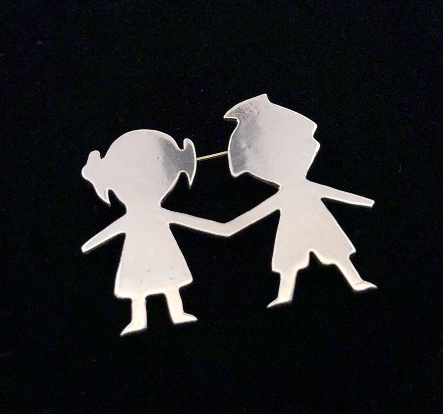 Vintage Taxco Mexico 925 Sterling Silver Boy &amp; Girl Brooch/Pin 15.4g