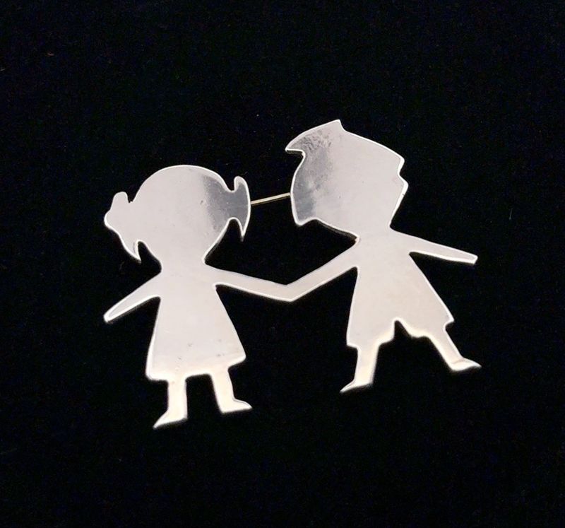 Vintage Taxco Mexico 925 Sterling Silver Boy &amp; Girl Brooch/Pin 15.4g
