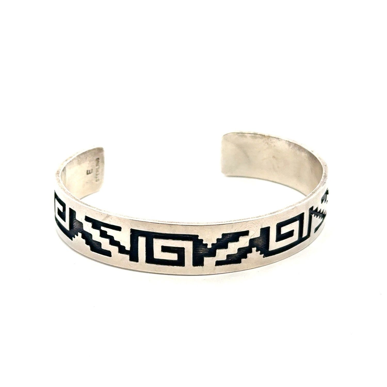6.5” .925 Sterling Silver Navajo Or Hopi Etched Pattern Cuff Bracelet, 21.3g