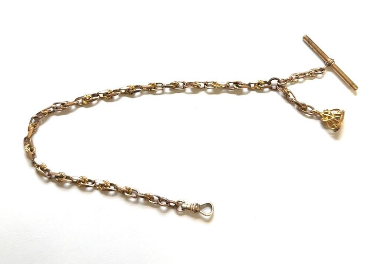 Bates &amp; Bacon Gold Filled Antique Pocket Watch 12” Chain with Fob 22.2g