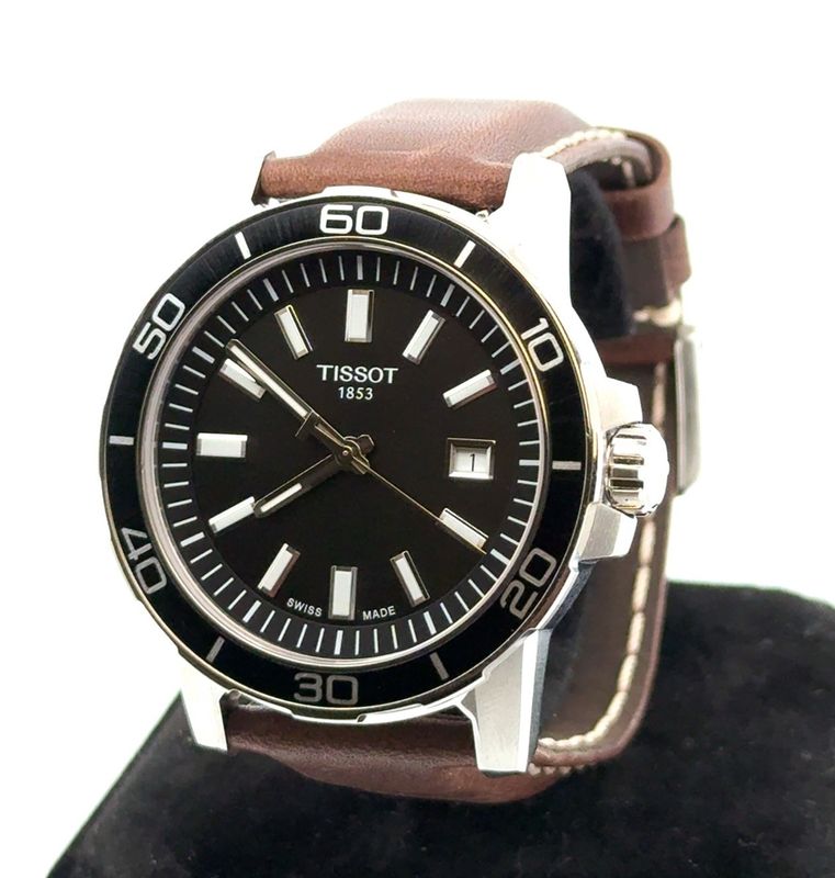 44mm Tissot Supersport Gent T125610A Black Dial Leather Strap Quartz Wristwatch