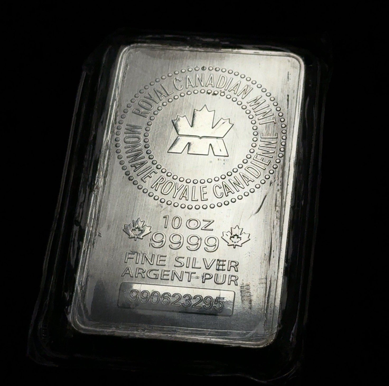 Royal Canadian Mint (RCM) 10oz .9999 Fine Silver Bar in Plastic