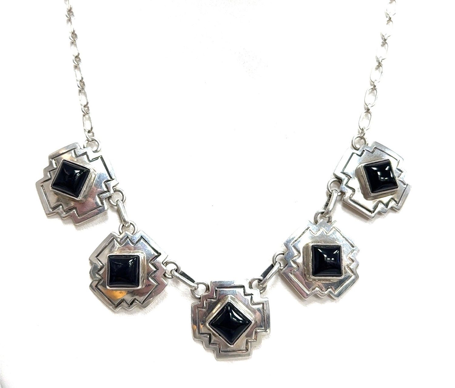 16” D’Anz LTD. .925 Sterling Silver Navajo Onyx Necklace, 22.7g