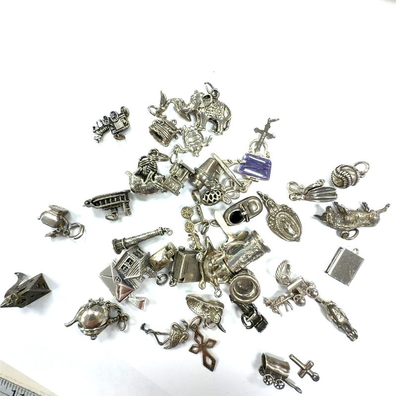 Vintage Lot of 40 Sterling Silver Charms - 127.5 grams