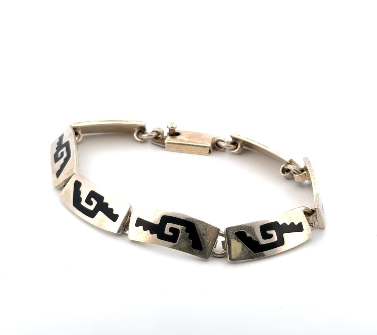 8” Taxco Mexico 925 Sterling Silver Enamel Panel Bracelet 32.7g