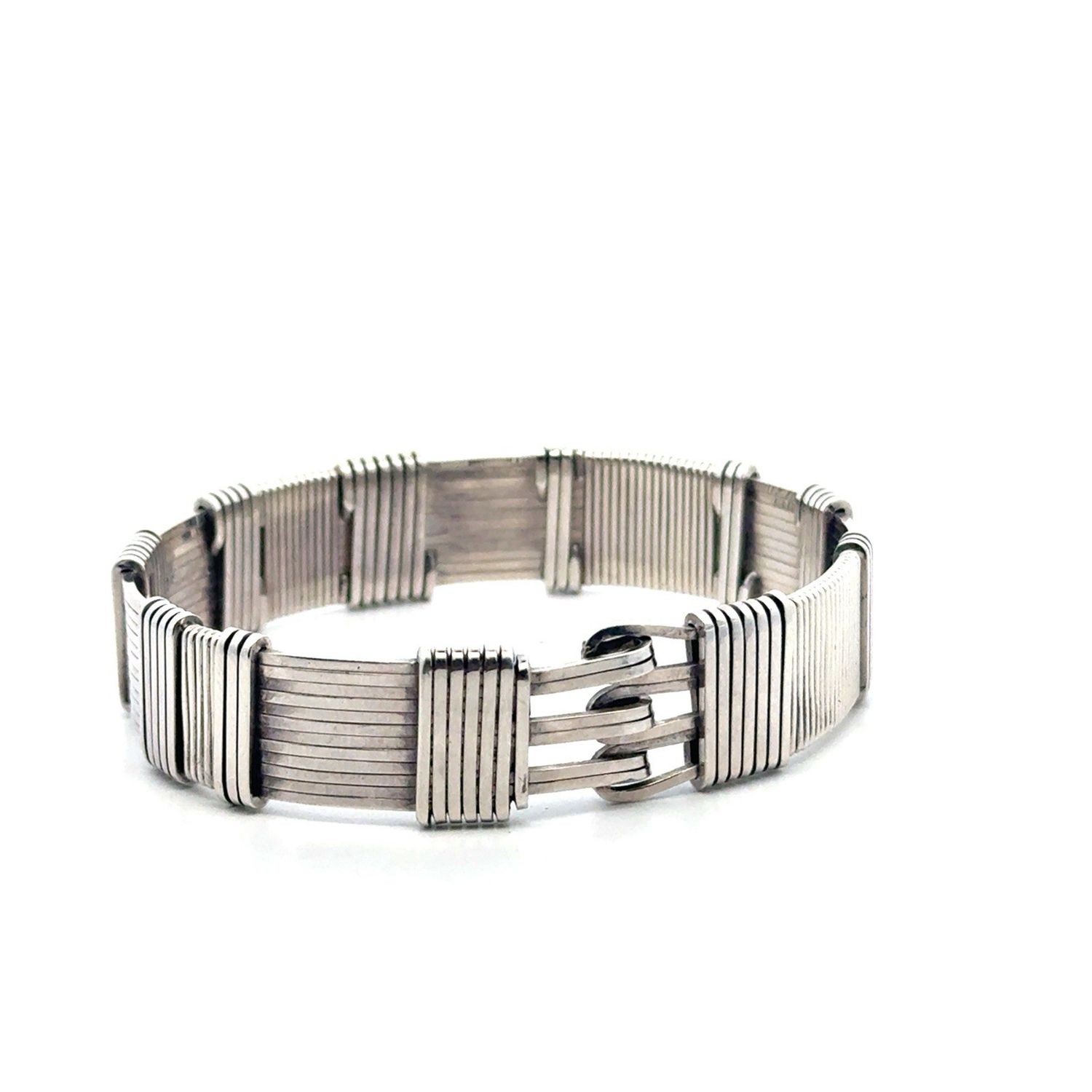 7” .925 Sterling Silver Wire Wrapped Hooked Bracelet, 42.3g