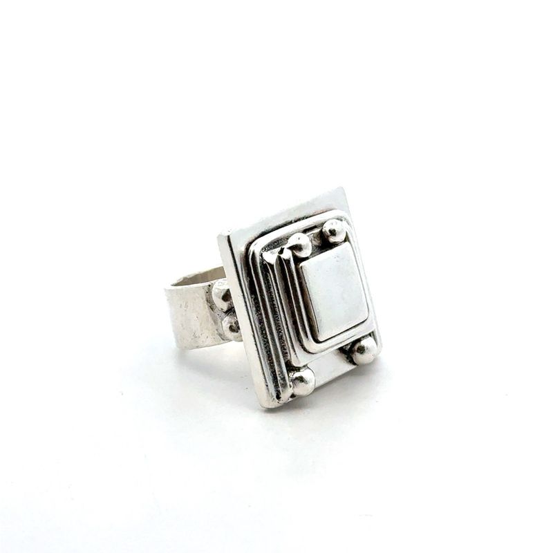.925 Sterling Silver Thick Stacked Square Ring, Size-10.5, 39.7g