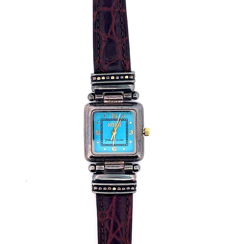 Ecclissi Turquoise Quartz Watch 24mm Sterling Silver Brown Leather New Battery