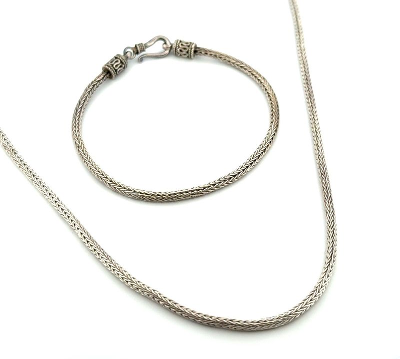 Matching 18” &amp; 7” 925 Sterling Silver Foxtail Dragon Necklace and Bracelet Set