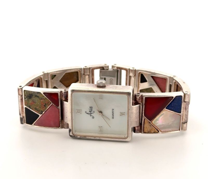 6” Aria Quartz Ladies Wristwatch w/ 925 Sterling Silver Multi-Stone Watch Band