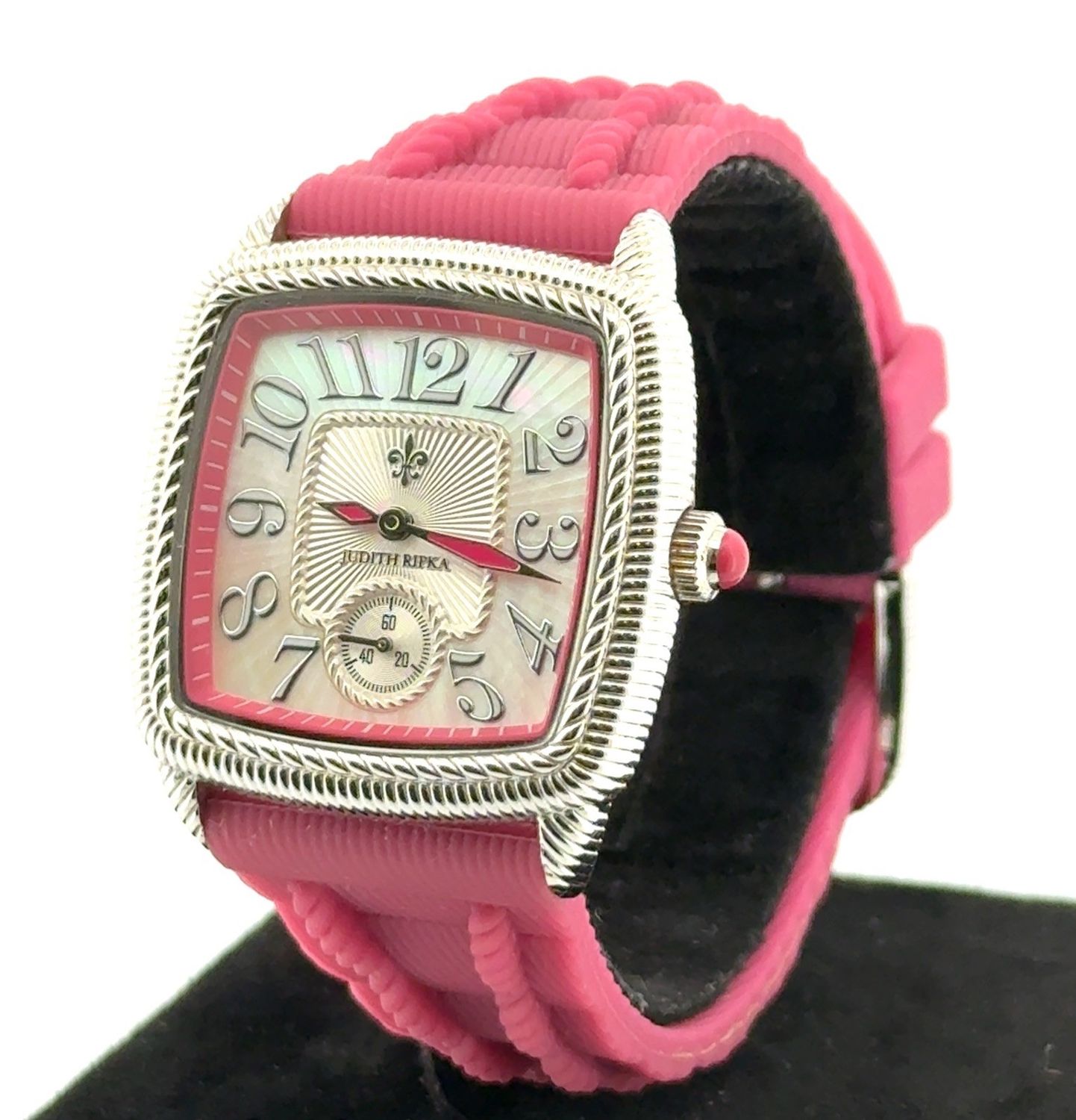 33mm Judith Ripka MOP Dial Pink Accented Ladies Quartz Wristwatch Silicone Strap