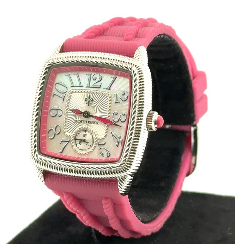 33mm Judith Ripka MOP Dial Pink Accented Ladies Quartz Wristwatch Silicone Strap