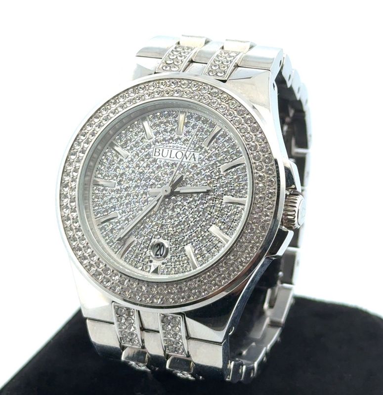 42mm Bulova Phantom 96B235 Pave Crystal Dial Quartz Stainless Steel Wristwatch