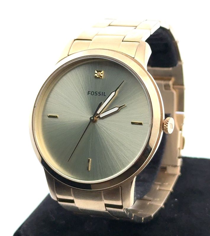 44mm Fossil Minimalist F55457 Carbon Series Gold Tone Quartz Wristwatch