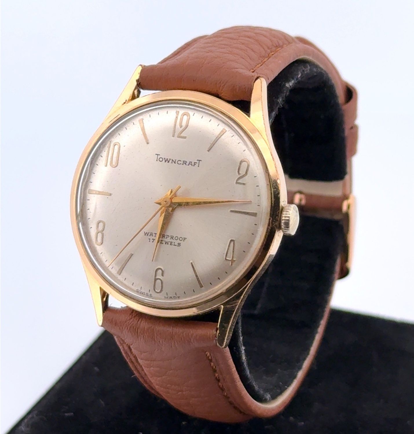 Vintage 32mm Towncraft 17 Jewels Automatic Swiss Made Gold Plated Wristwatch