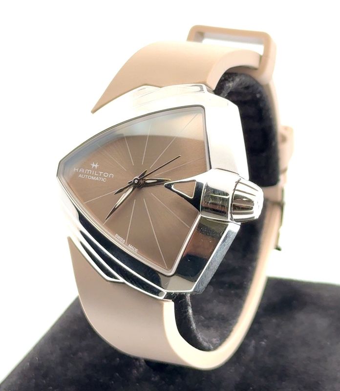 38mm Hamilton Ventura Automatic Ladies Watch Brown Dial &amp; Rubber Strap H24105370