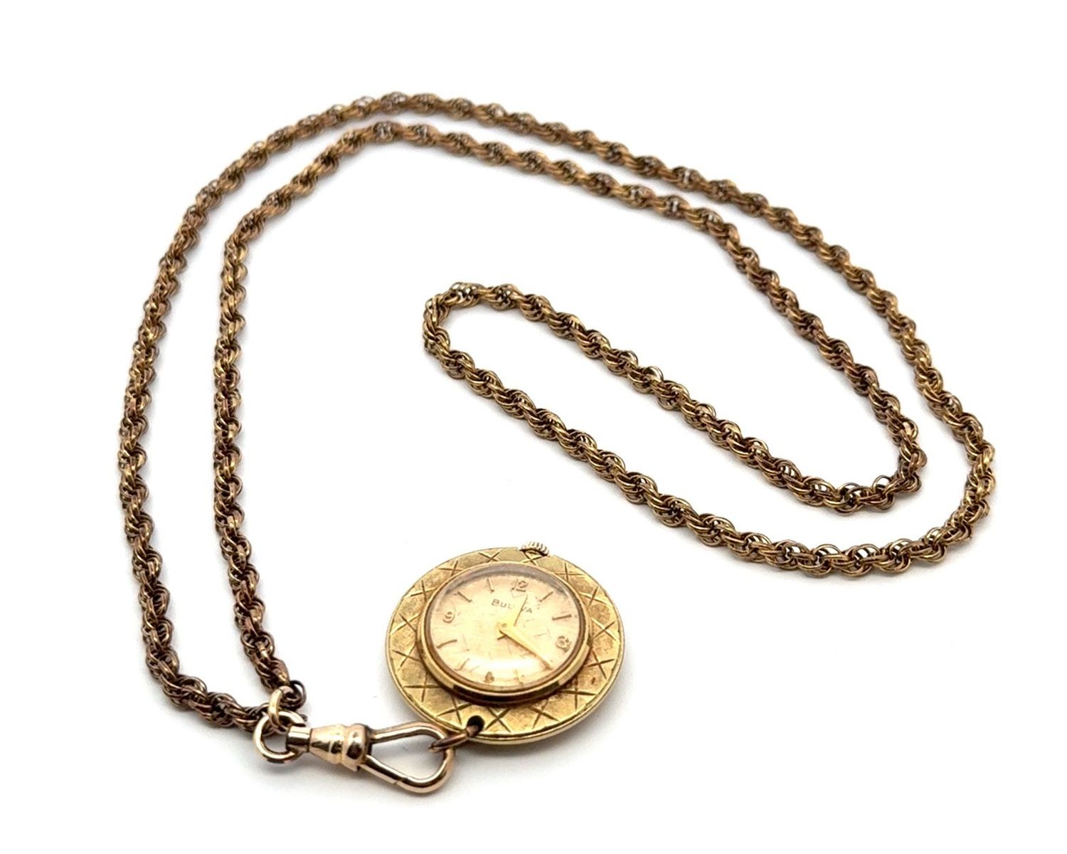 Bulova Gold Filled Pocket Watch Pendant on 28” Chain 30.5g - Working Perfectly