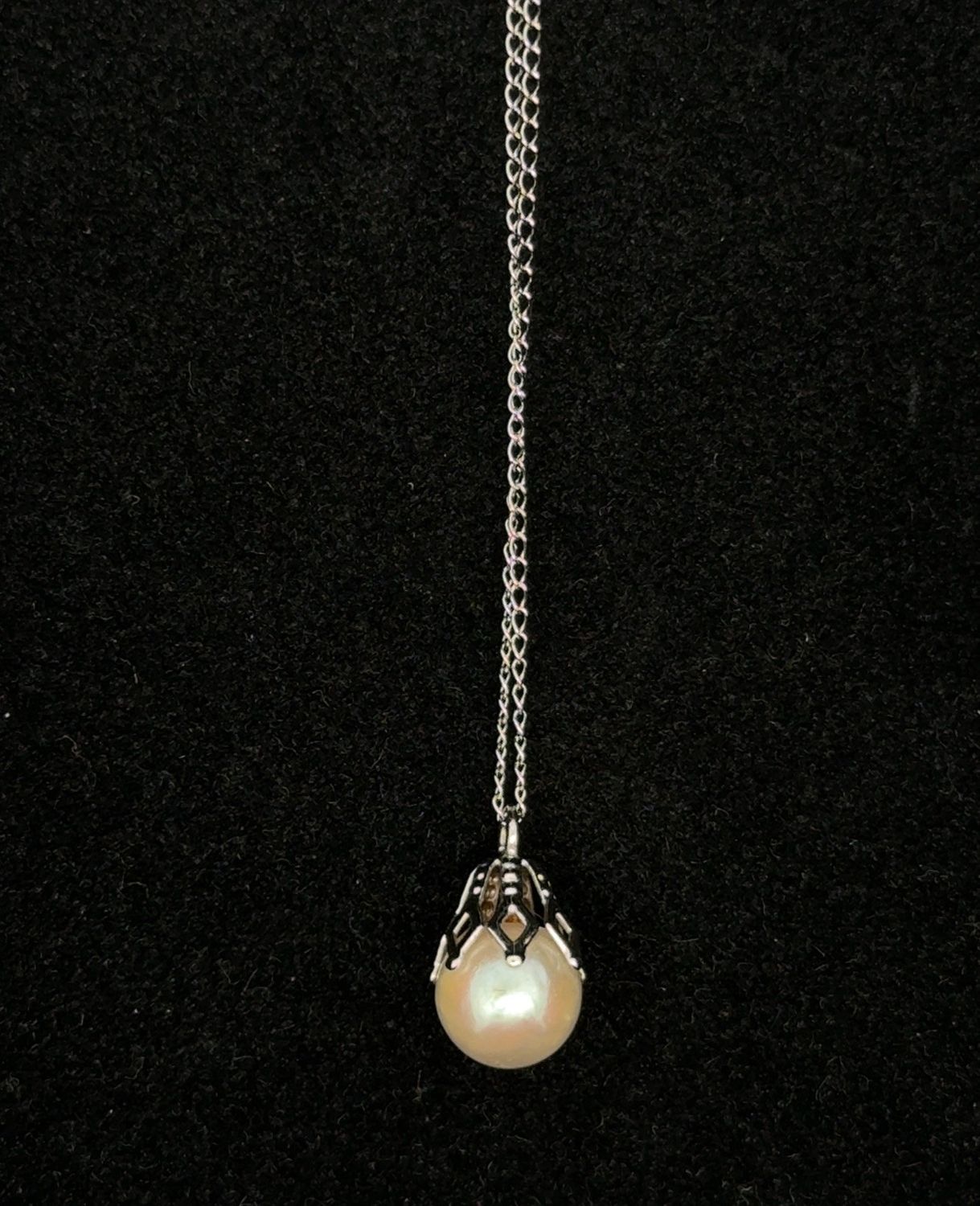 Vintage 16” 14k White Gold Pearl Drop Necklace, Cable Chain, 1.2g