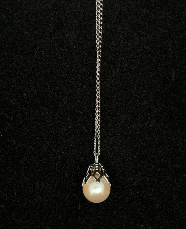 Vintage 16” 14k White Gold Pearl Drop Necklace, Cable Chain, 1.2g